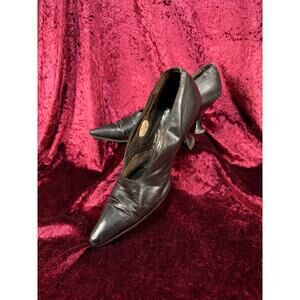 Antique Edwardian Poiret Black Leather Pumps – Louis XV Style Heel - Size 6